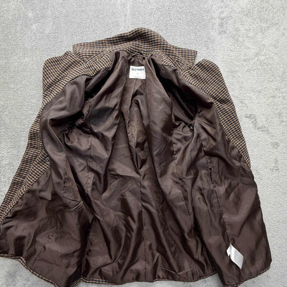 Old Navy Blazer Womens Medium Brown Houndstooth Lined Suit Jacket Career Office - Picture 2 of 8